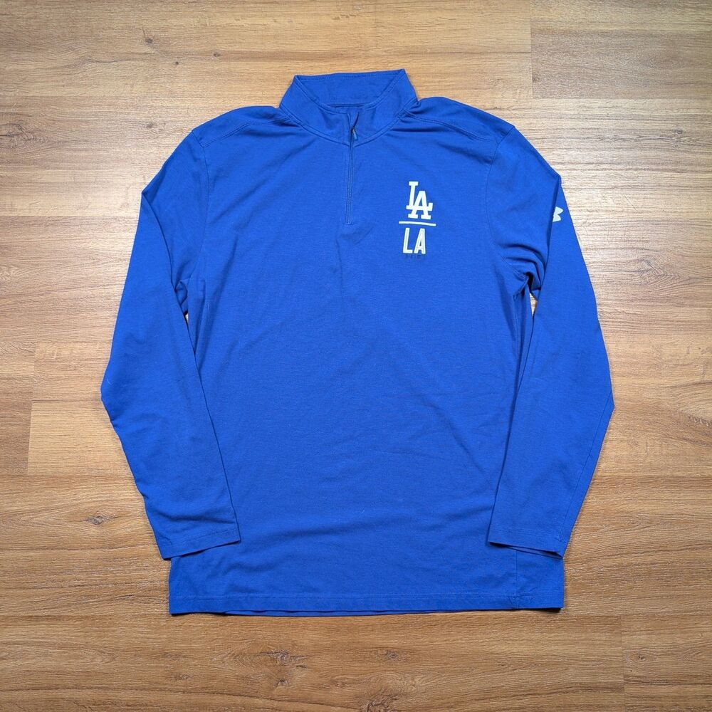 Under Armour 1/4 Zip Sweater Men's L MLB Los Angeles Dodgers HeatGear Loose Fit